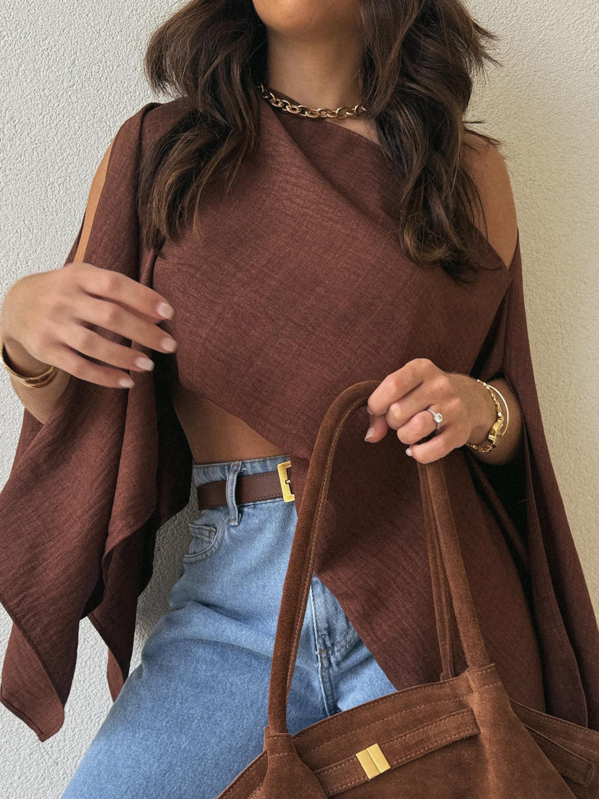 Brown Off Shoulder Crop Top