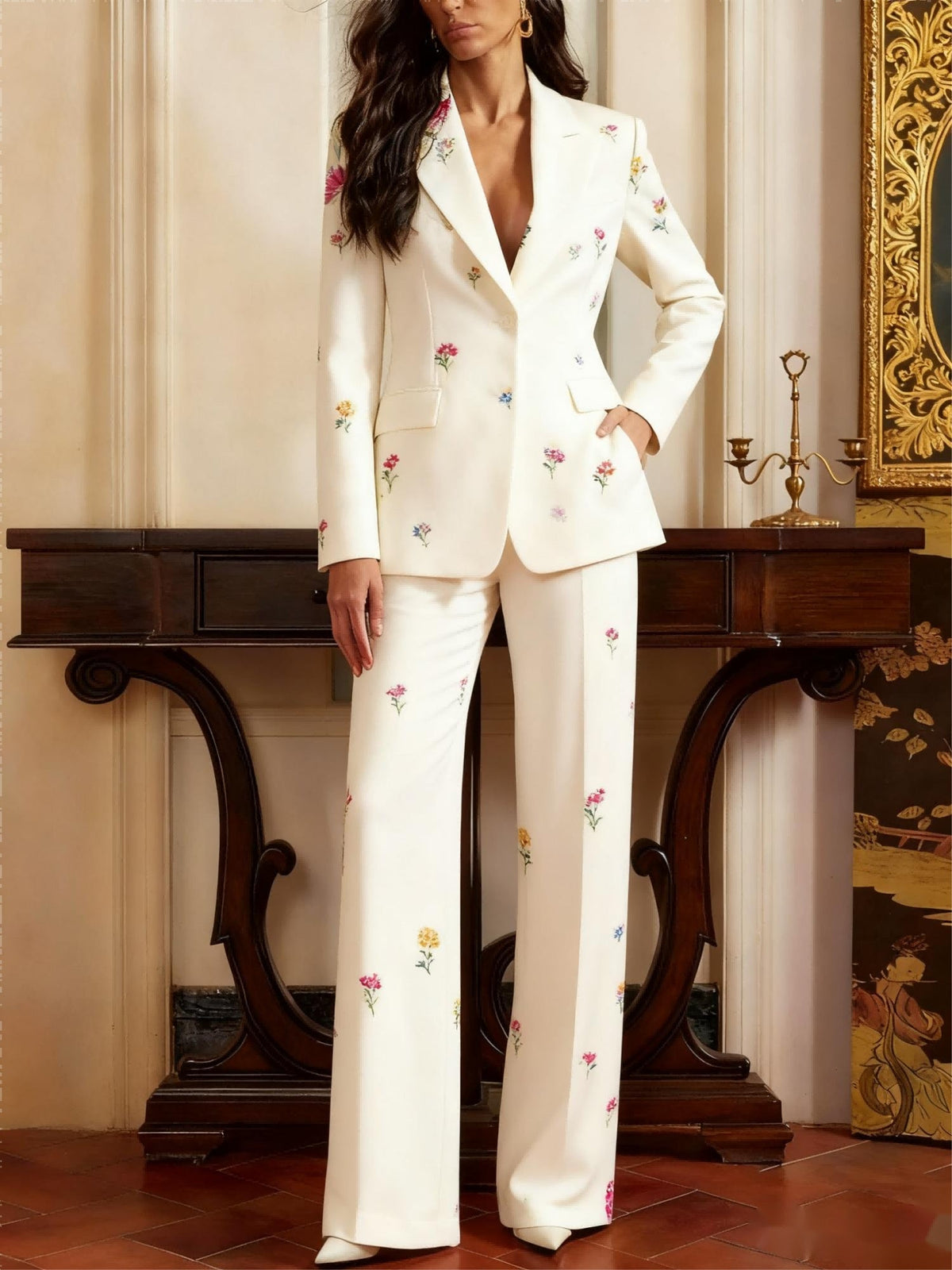 Single-Breasted Pattern Blazer And Trousers 2-Piece Suit