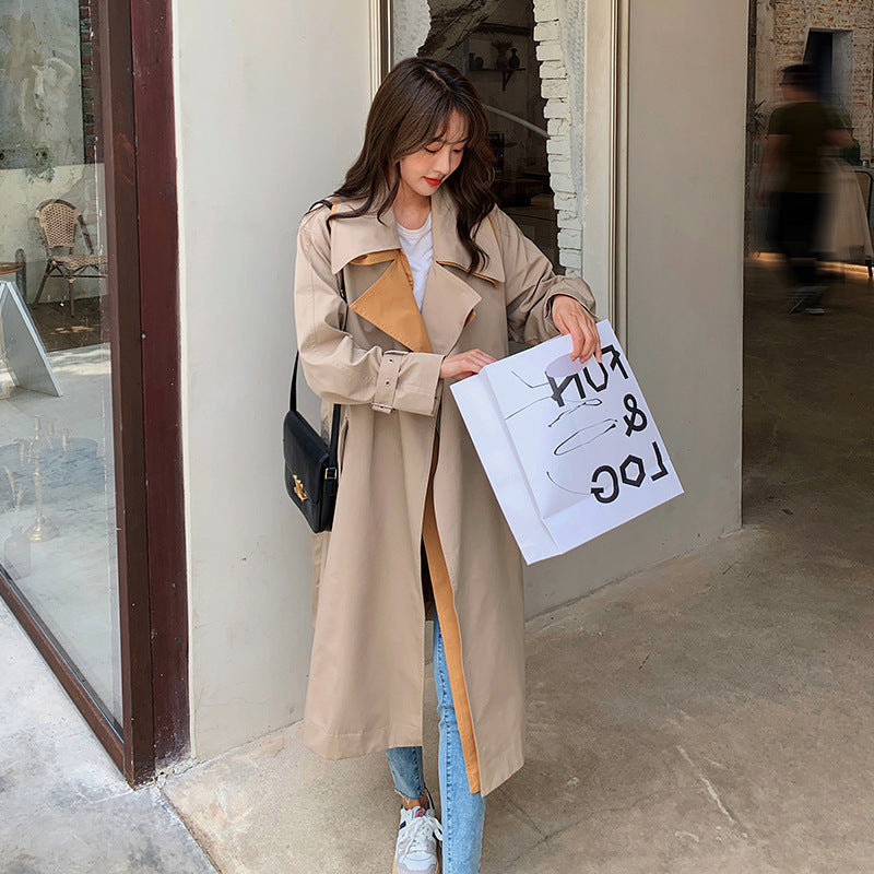 Mid-length Loose-fitting British Style Lace-up Coat Jacket