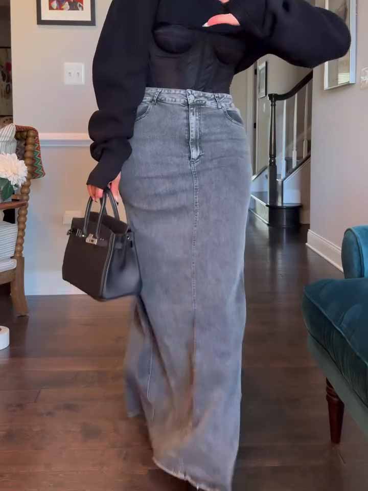 Denim Bodycon Maxi Skirt