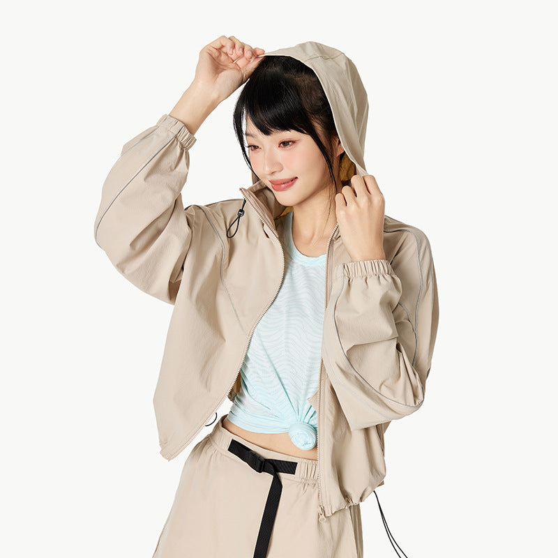 Women's Short UPF200 Sun-Protective Clothing Breathable Hooded Lightweight Jacket