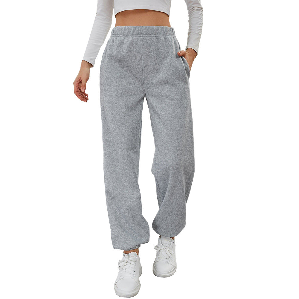 Simple Straight Casual Pants High Top Sports Fleece-lined Trousers