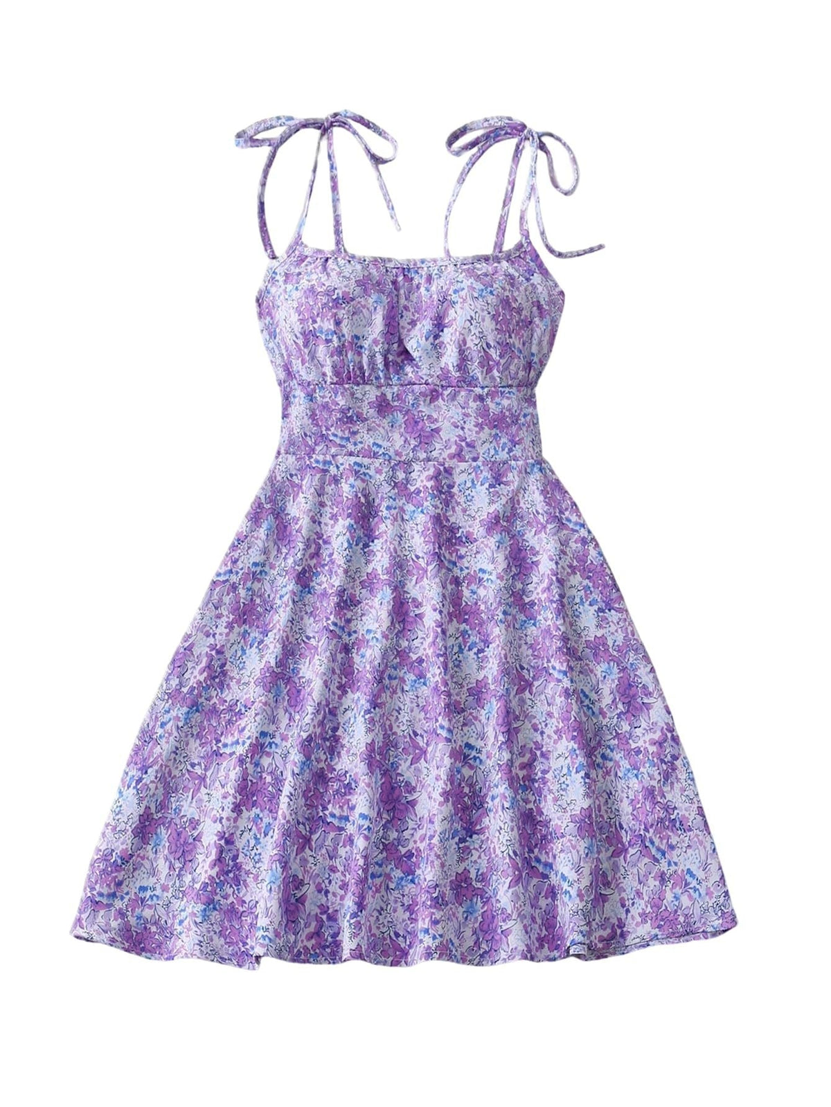 Floral Print Dress Summer Sweet A- Line Waist Trimming Dresses Women's Slimming Casual Clothing