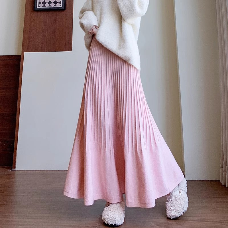 New High-waisted Slimming Knitted Pleated Skirt