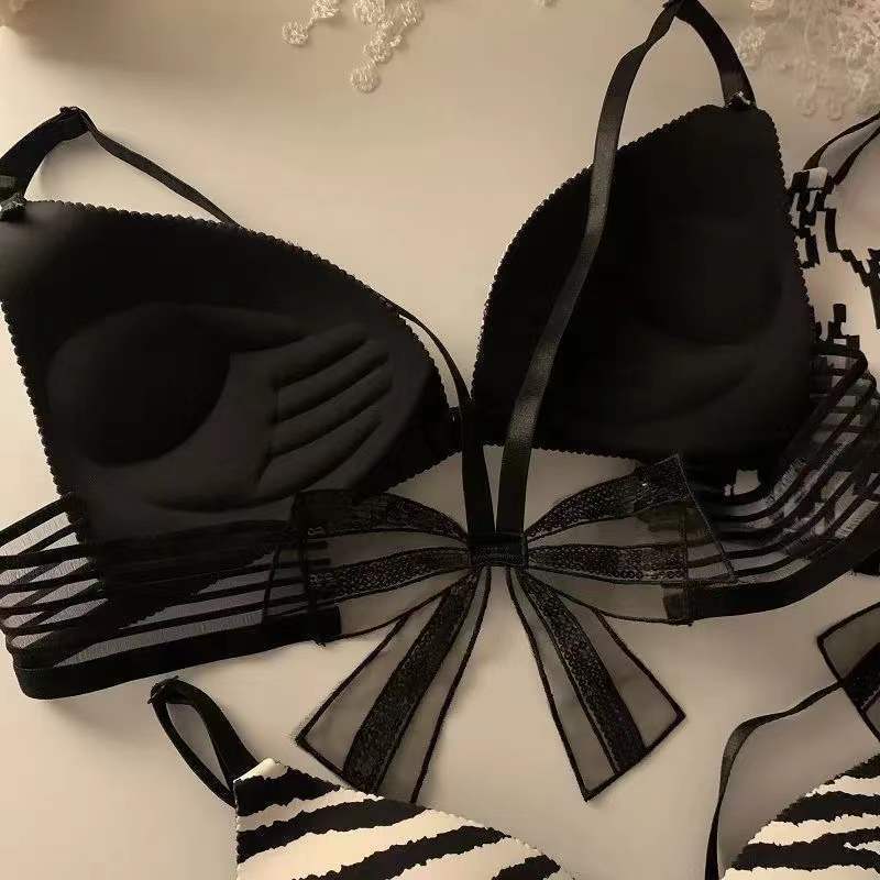 Printed Sexy Bow High-elastic Cotton Wire-free Push-up Bra
