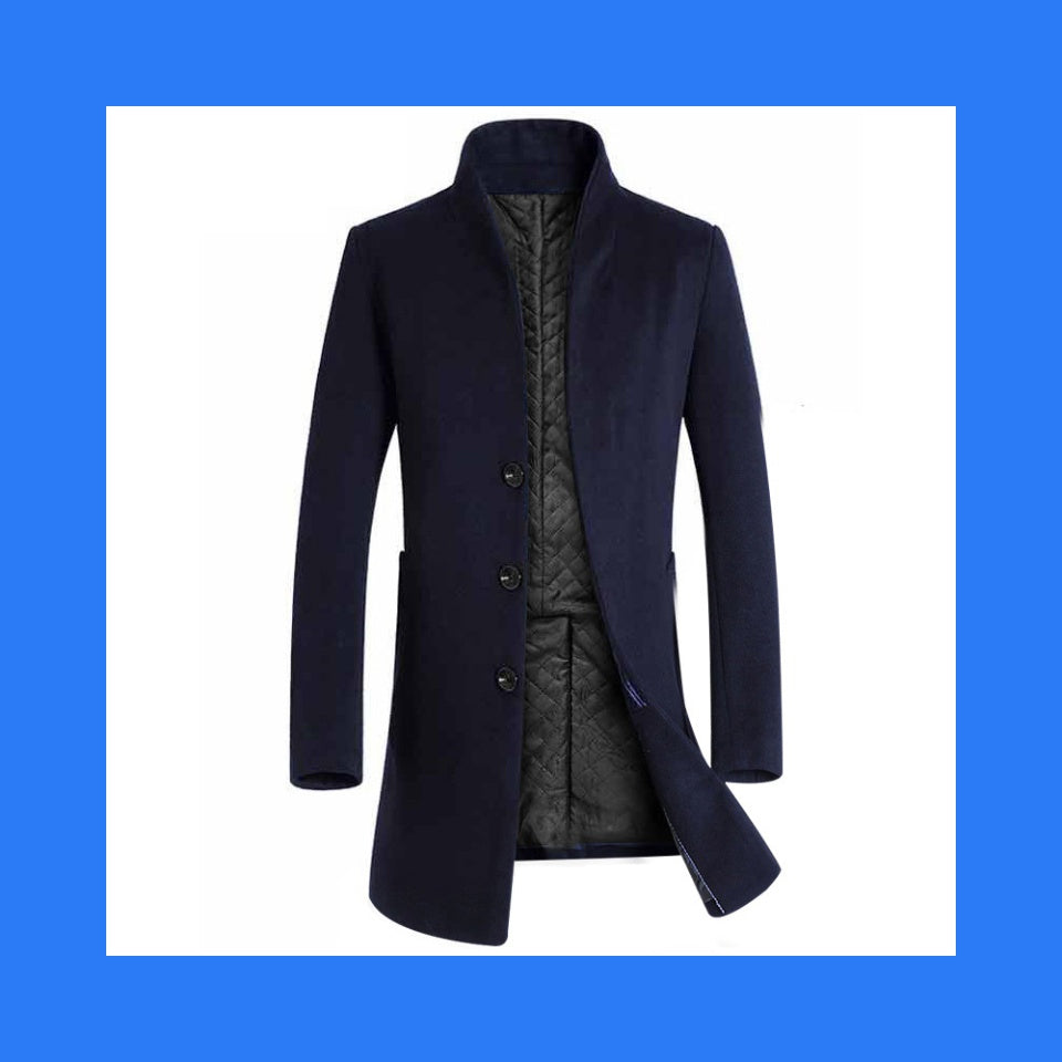 Men's mid-length slim coat woolen coat trench coat jacket