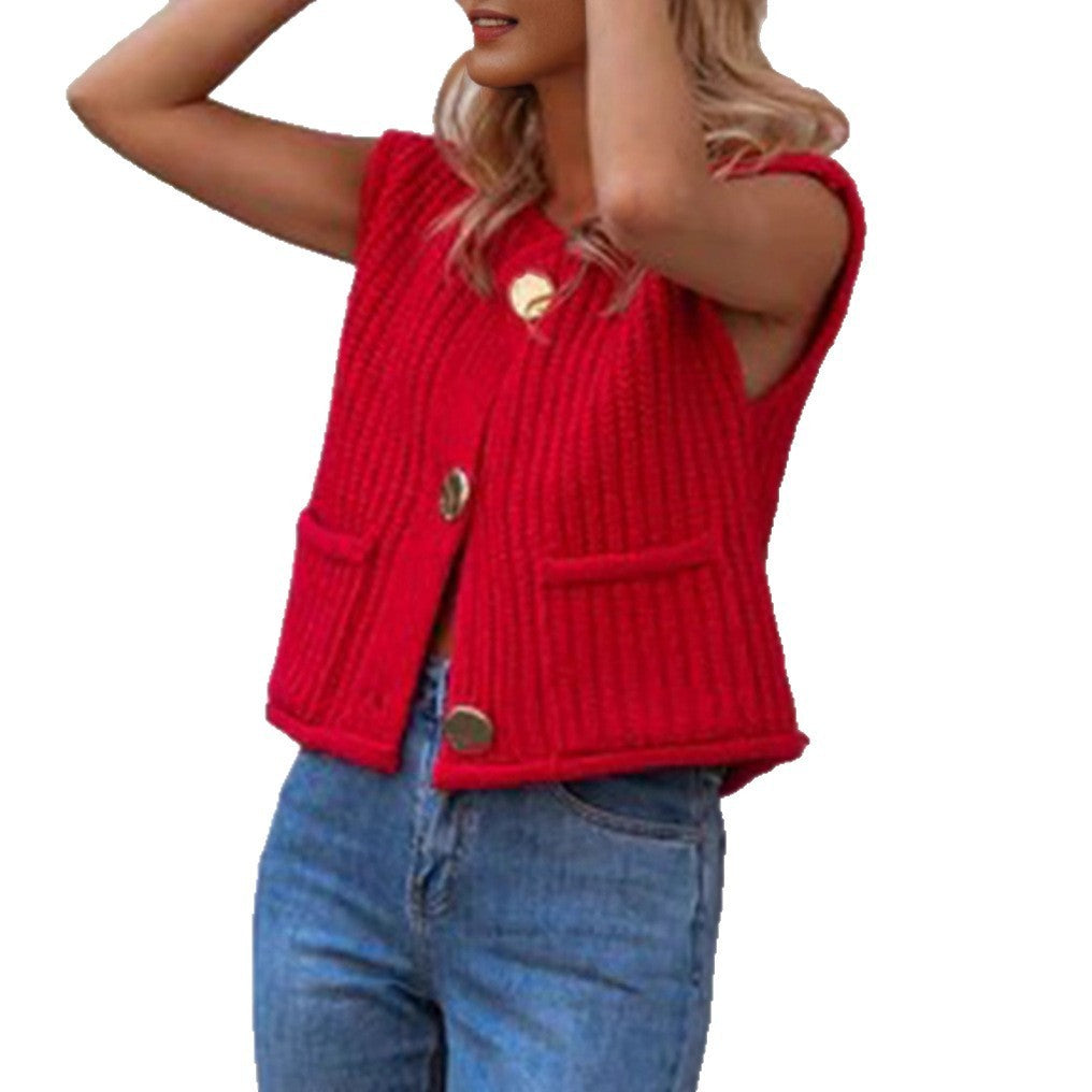Women's European And American Thick Needle Knitted Waistcoat