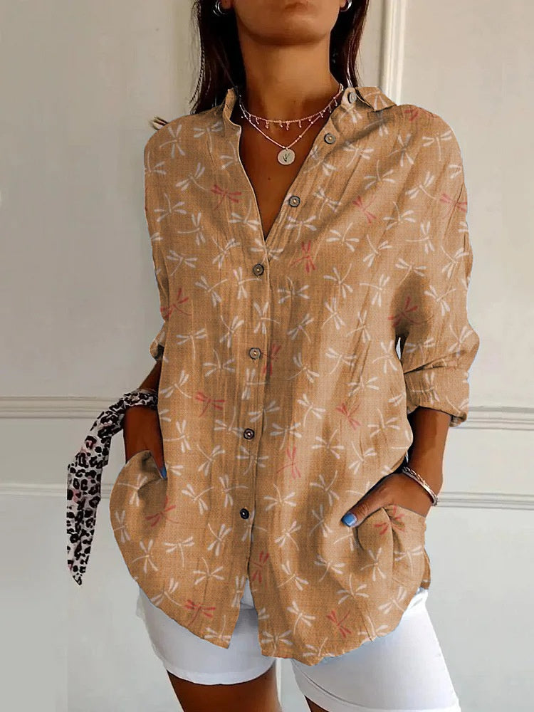Floral Print Long-sleeved Shirt Women's Casual Button Tops Clothing