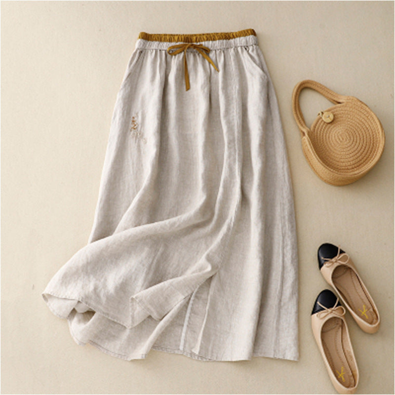 Women's Color-block Skirt With Elastic Waist