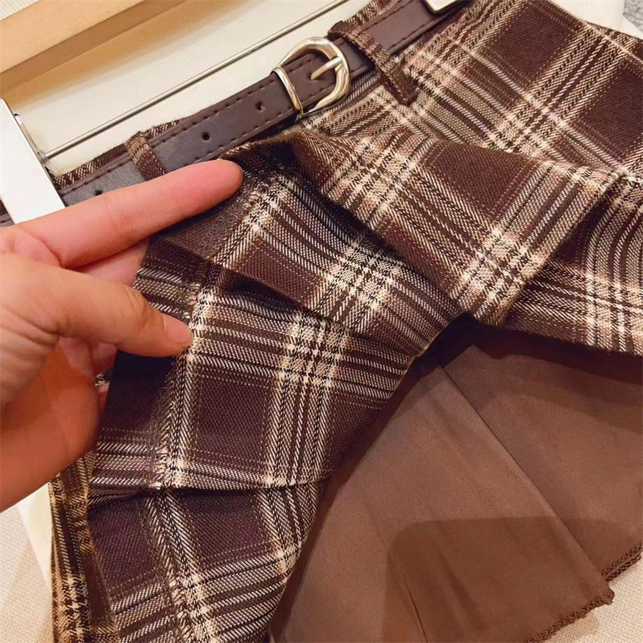 Children's Casual Plaid Pleated Skirt Cotton
