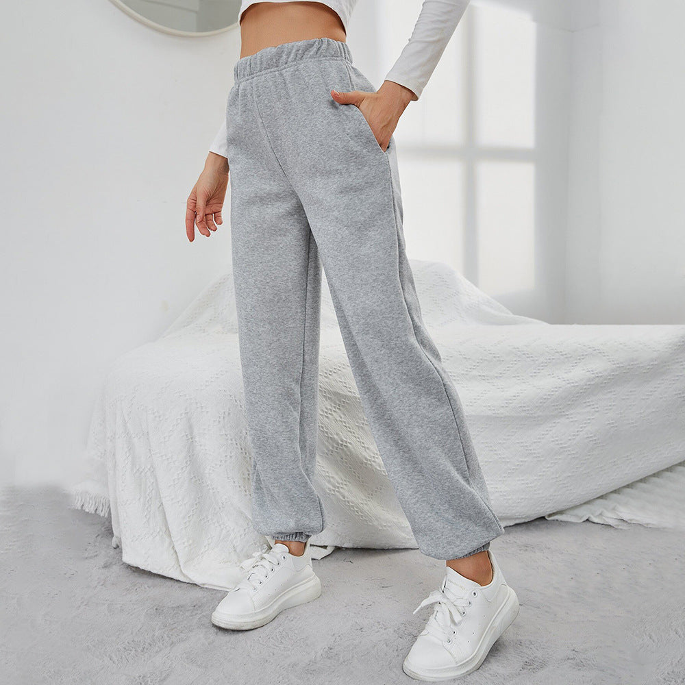 Simple Straight Casual Pants High Top Sports Fleece-lined Trousers