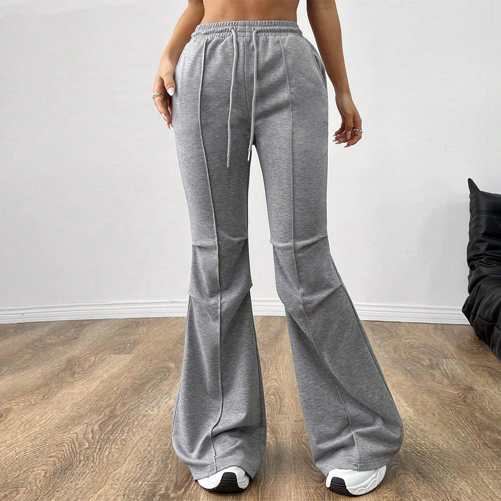 Simple Casual Pants Drawstring Elastic Waist Wide Leg Trousers