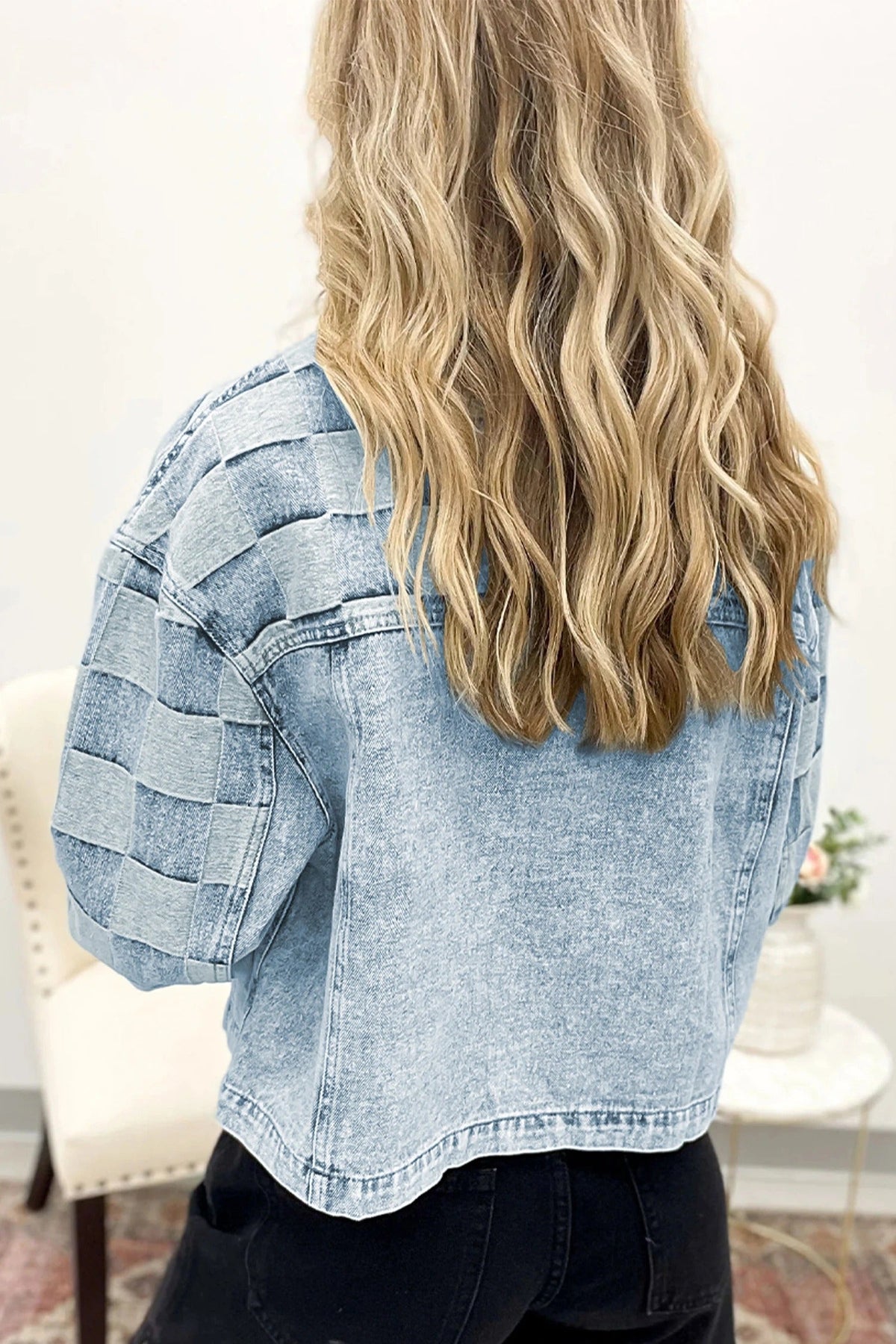 Women's Loose Casual Checkered Denim Jacket