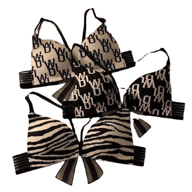 Printed Sexy Bow High-elastic Cotton Wire-free Push-up Bra