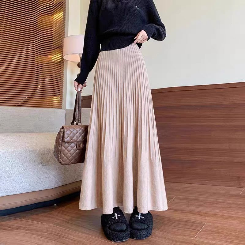 New High-waisted Slimming Knitted Pleated Skirt