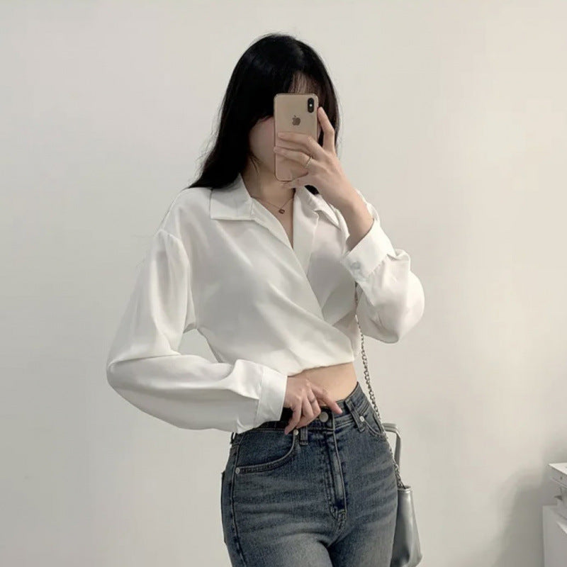 Bow-knot Midriff-baring Short Blouse For Women