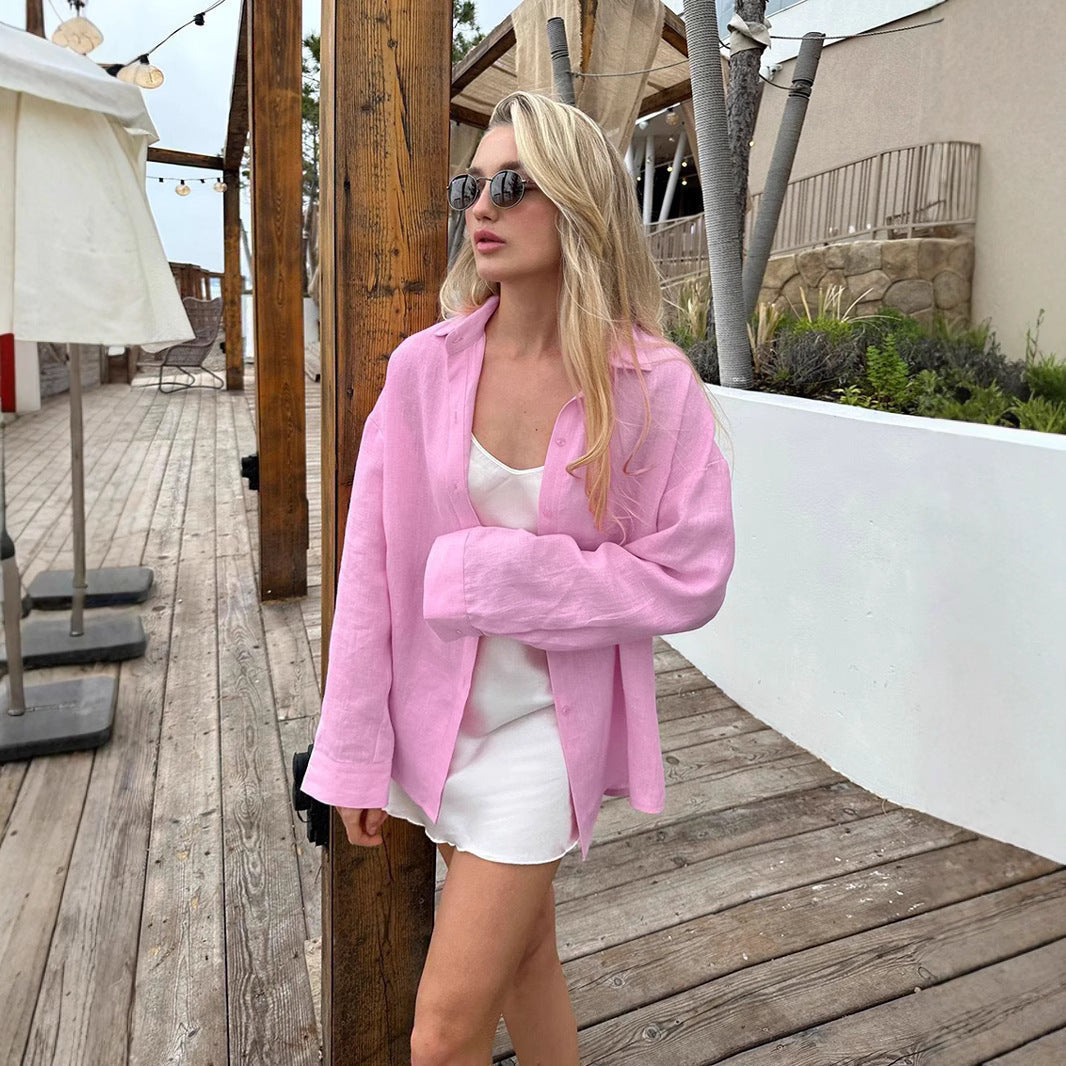 Women's Solid Color Casual Long Sleeves Cardigan Coat Blouse