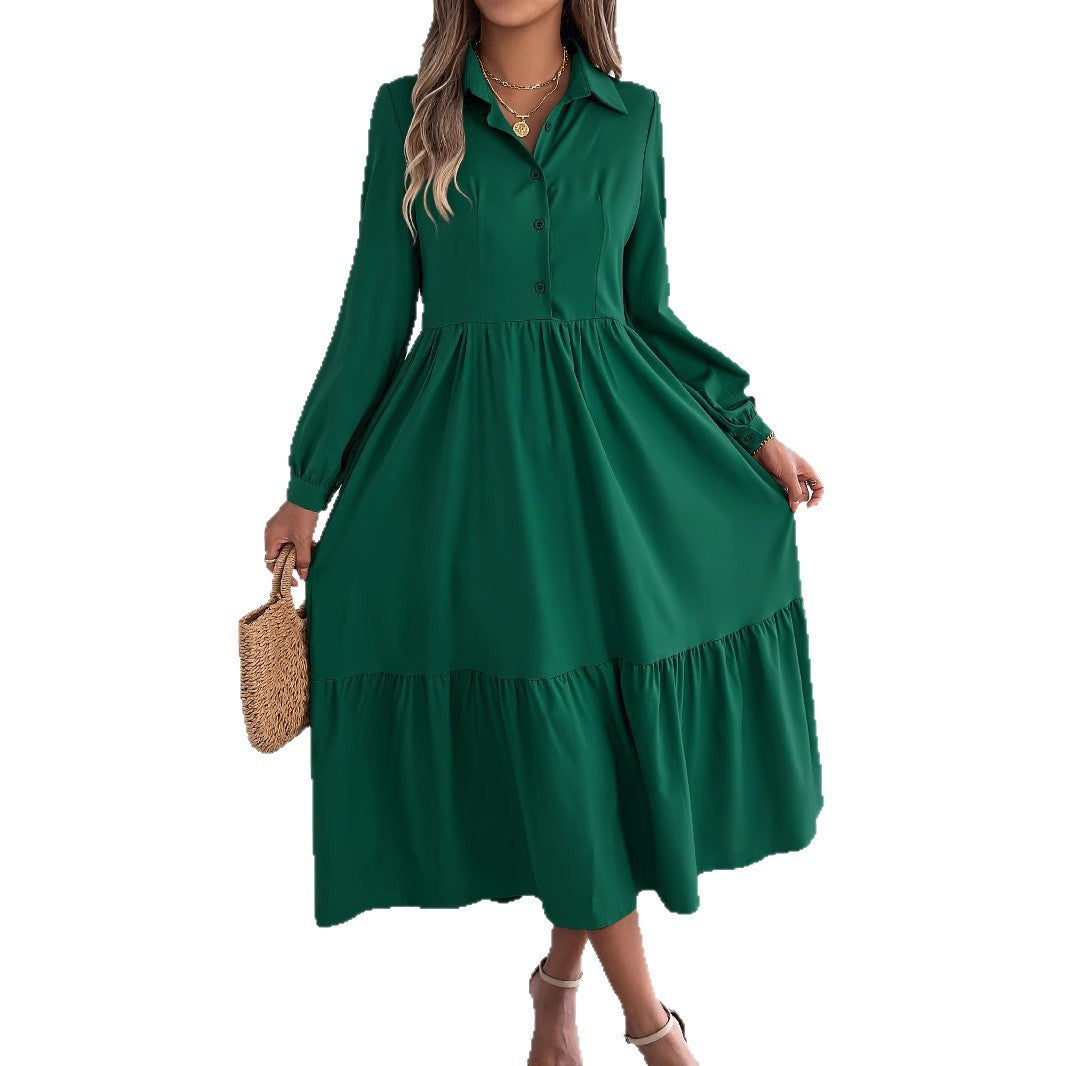 Women's Lapel Casual Loose Long Sleeve Ruffled Shirt Dresses Long Sleeved Turn-down Collar Single-Breasted Dress Spring Autumn Fashion Women's Clothing For Vacation