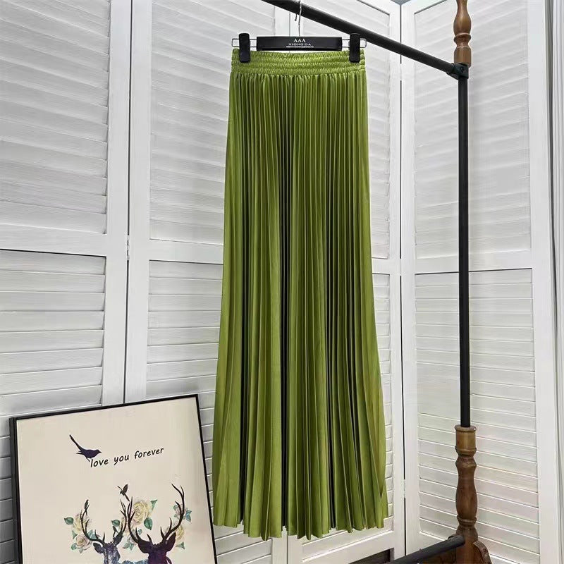 Draped Elastic-waist Versatile Figure-flattering Sophisticated Elegant Solid-color Maxi Skirt