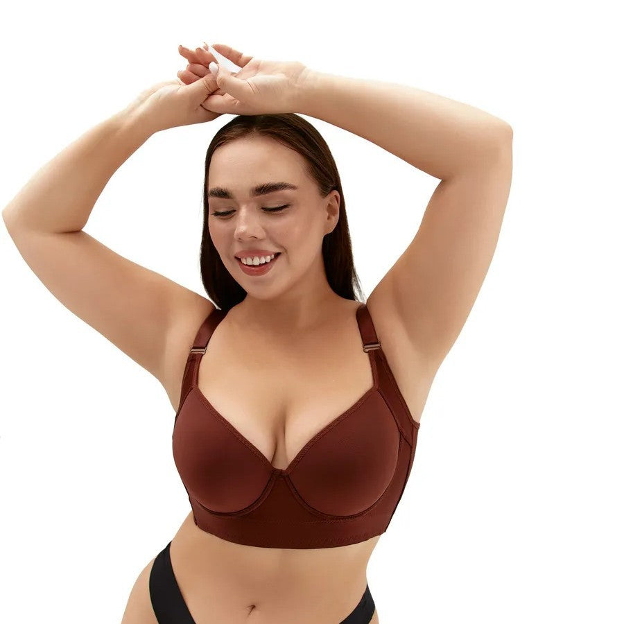 Glossy Surface Without A Scratch Gathered Breast Holding Bra With Steel Ring Deep V Bra