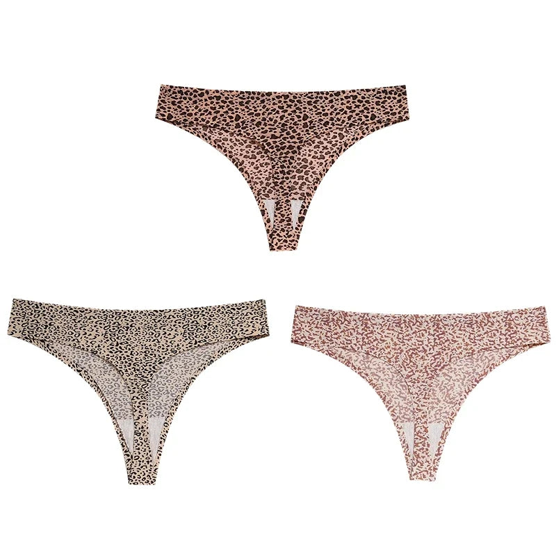 Giczi 3PCS/Set Women's Panties Fashion Leopard Thongs Woman Seamless Underwear Sexy Lingerie Breathable Cozy G-String Hot T-Back