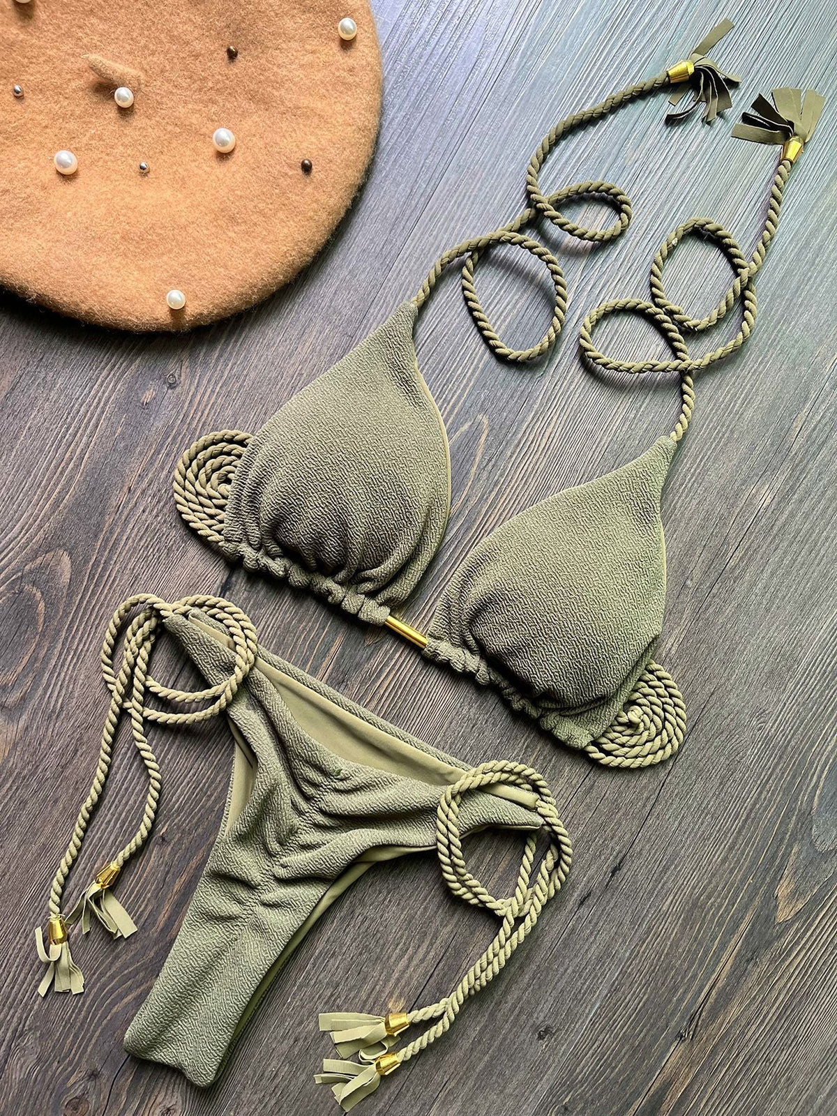Women's Fashion Braided Rope Bikini Suit