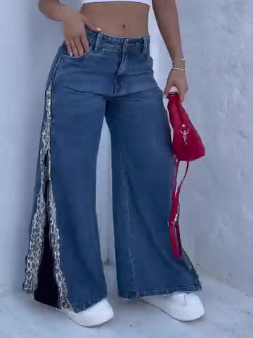 Leopard Print Zip-up Jeans