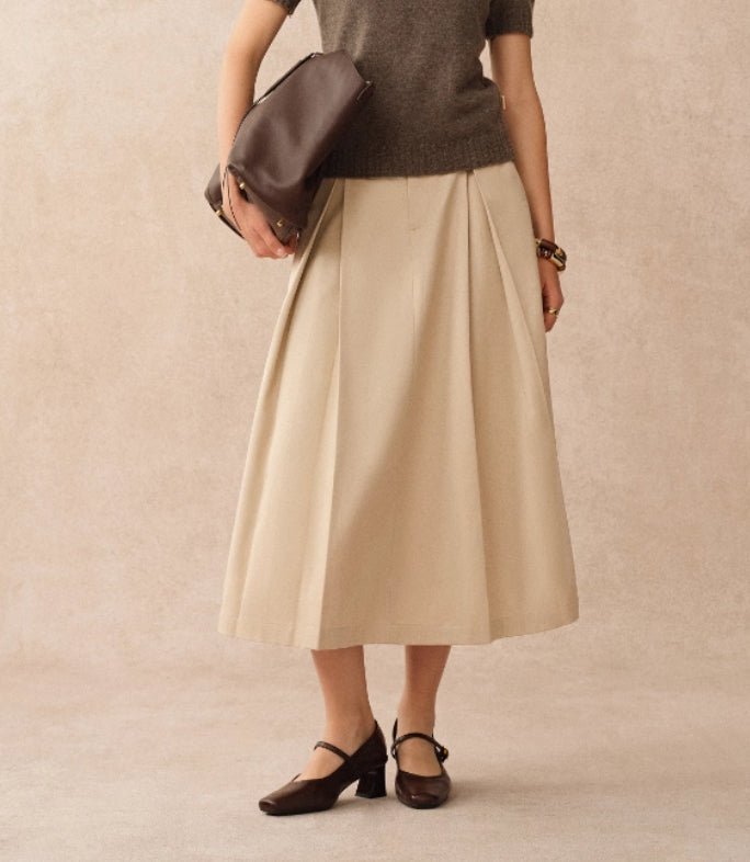 Khaki Tencel Cotton Type A Pleated Tooling Skirt