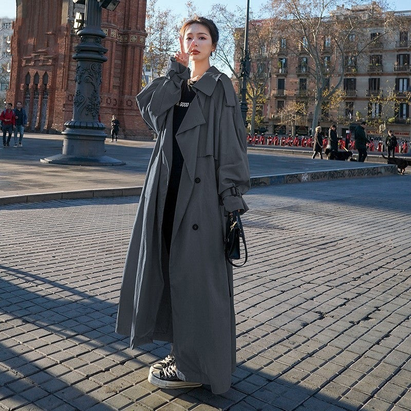 Fashion Long Waist Wrapped Trench Coat