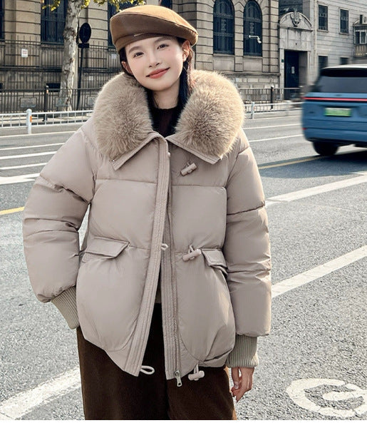 Down Cotton-padded Jacket Women's Short Fur Collar Thickened Coat Winter Clothing