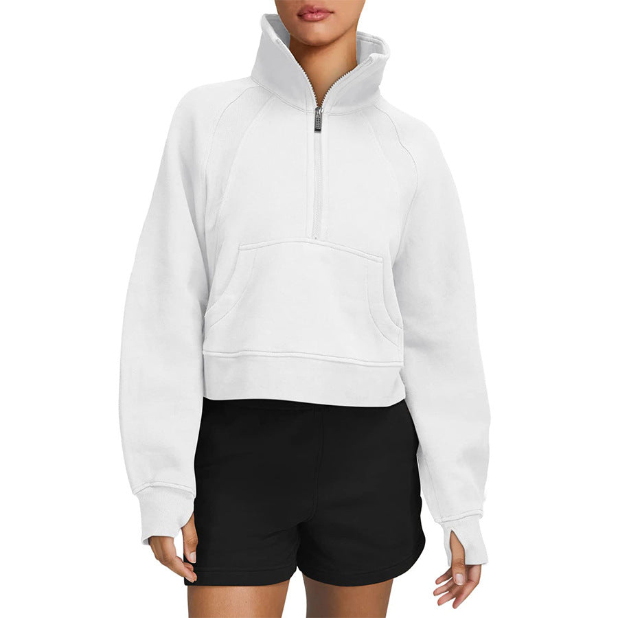 Autumn And Winter Fleece Sweater Half Zipper Coat Stand Collar Pocket European And American Style Women Sweater
