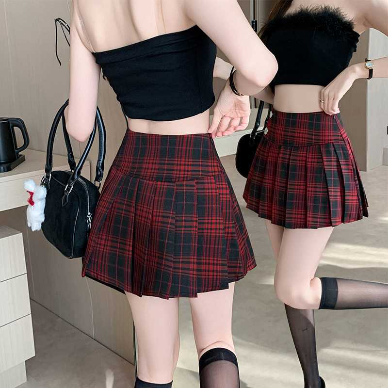 Springsummer Style Spicy-girl Skirt, Plaid Pleated Skirt